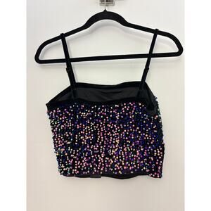 Allegra K Black Multi Sequin Crop Top Spaghetti Strap Size S NWT